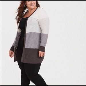 TORRID White & Gray Color Block Cardigan 2X Plus